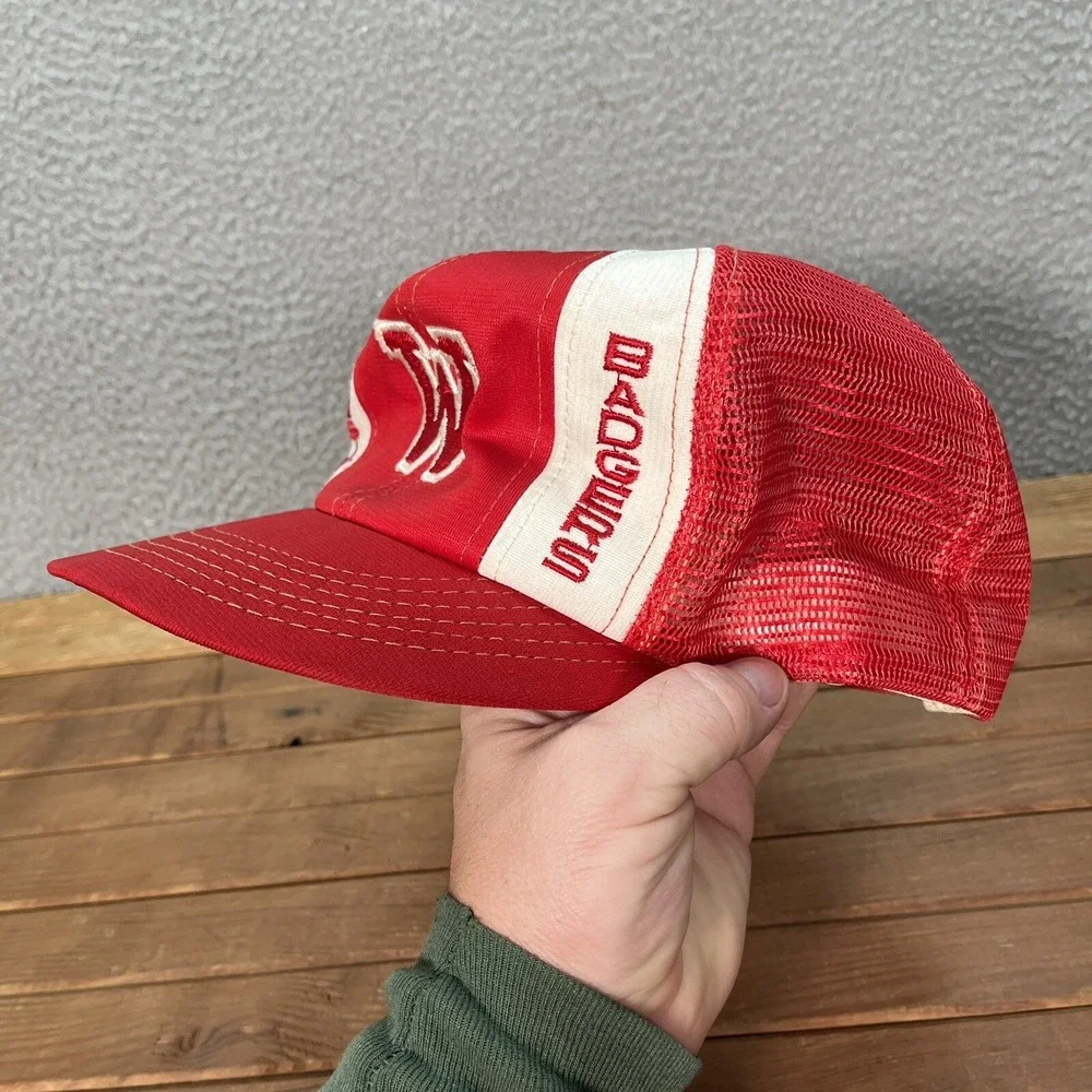 Vintage Wisconsin Badgers Hat Adult Large Red White Snapback NCAA Sports 80s 90s